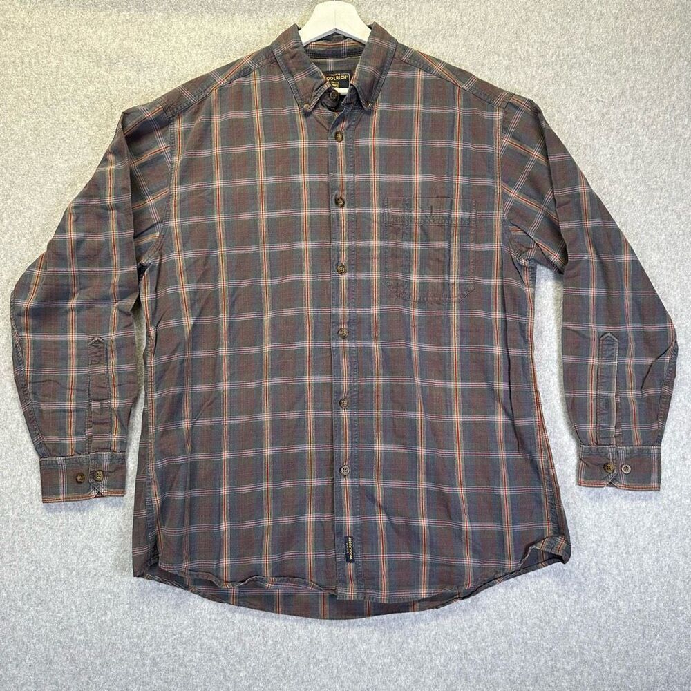 Woolrich Menโs Size Large Loden Plaid Button DownโShirt Multicolor Long Sleeve
